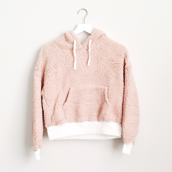 Tops - Blush and White Cropped Sherpa Hoodie